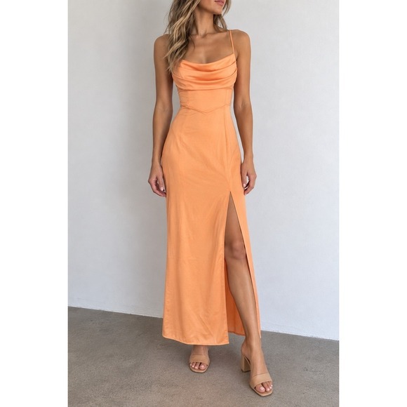 Hello Molly Dresses & Skirts - Hello Molly Golden Thoughts Orange Maxi Dress Cowl Neck Lace Up Back Size 4